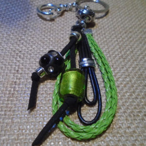 Beaded Key Chain, Purse Charm Green, Black
